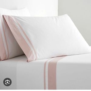 Pottery Barn Morgan King organic cotton sheets (white and soft rose)